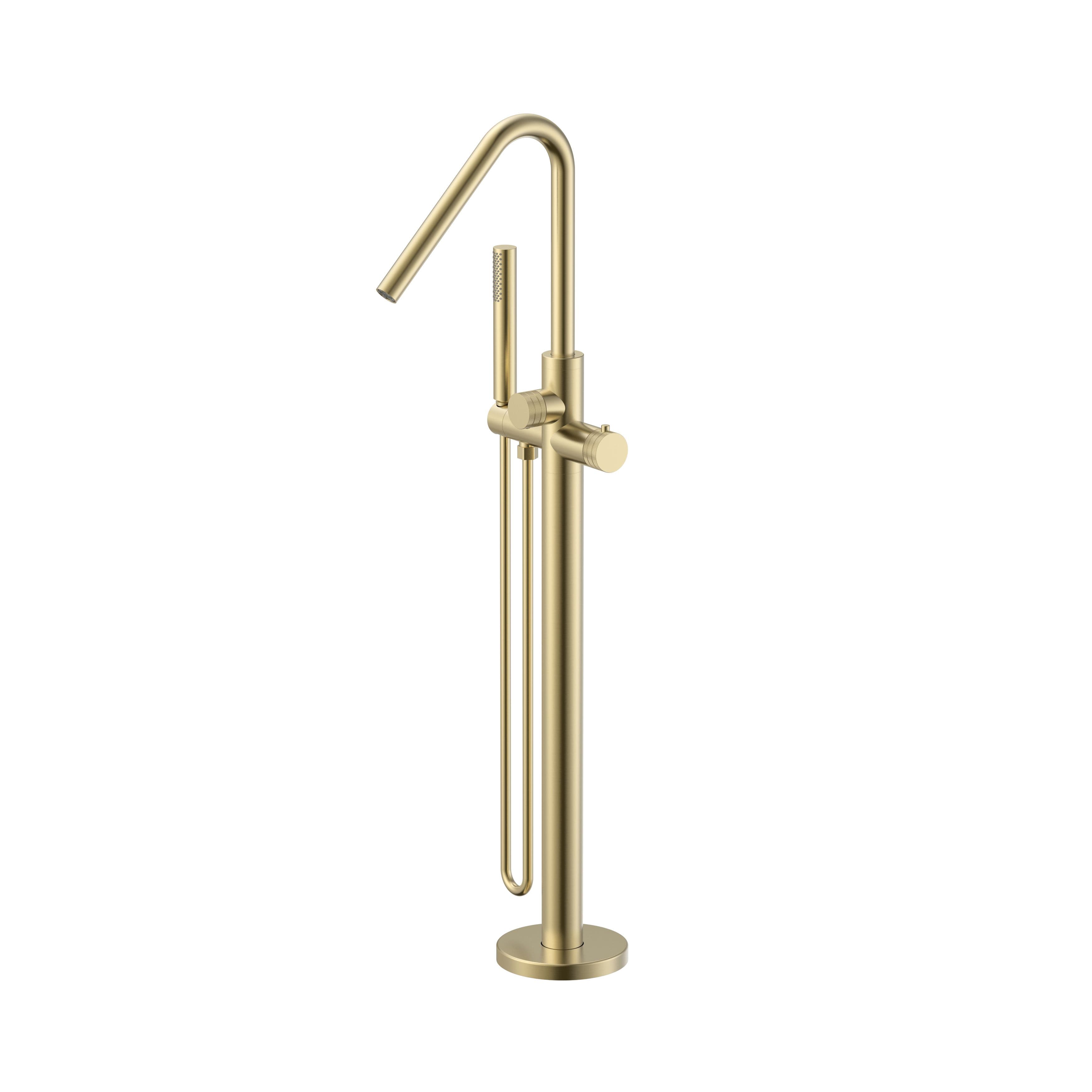 STRIA MITIGEUR DE BAIN – INDÉPENDANT – THERMOSTATIQUE – AVEC DOUCHETTE ET FLEXIBLE – BOUTONS AVEC STRUCTURE STRIÉE - BELGAQUA - OR BROSSÉ (PVD) vue 1