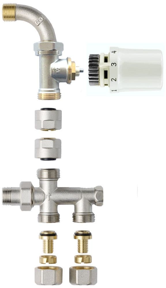 Honeywell Home kit de radiateur + unité sous plan raccordement au sol 4 points de raccordement 1/2" vue 1