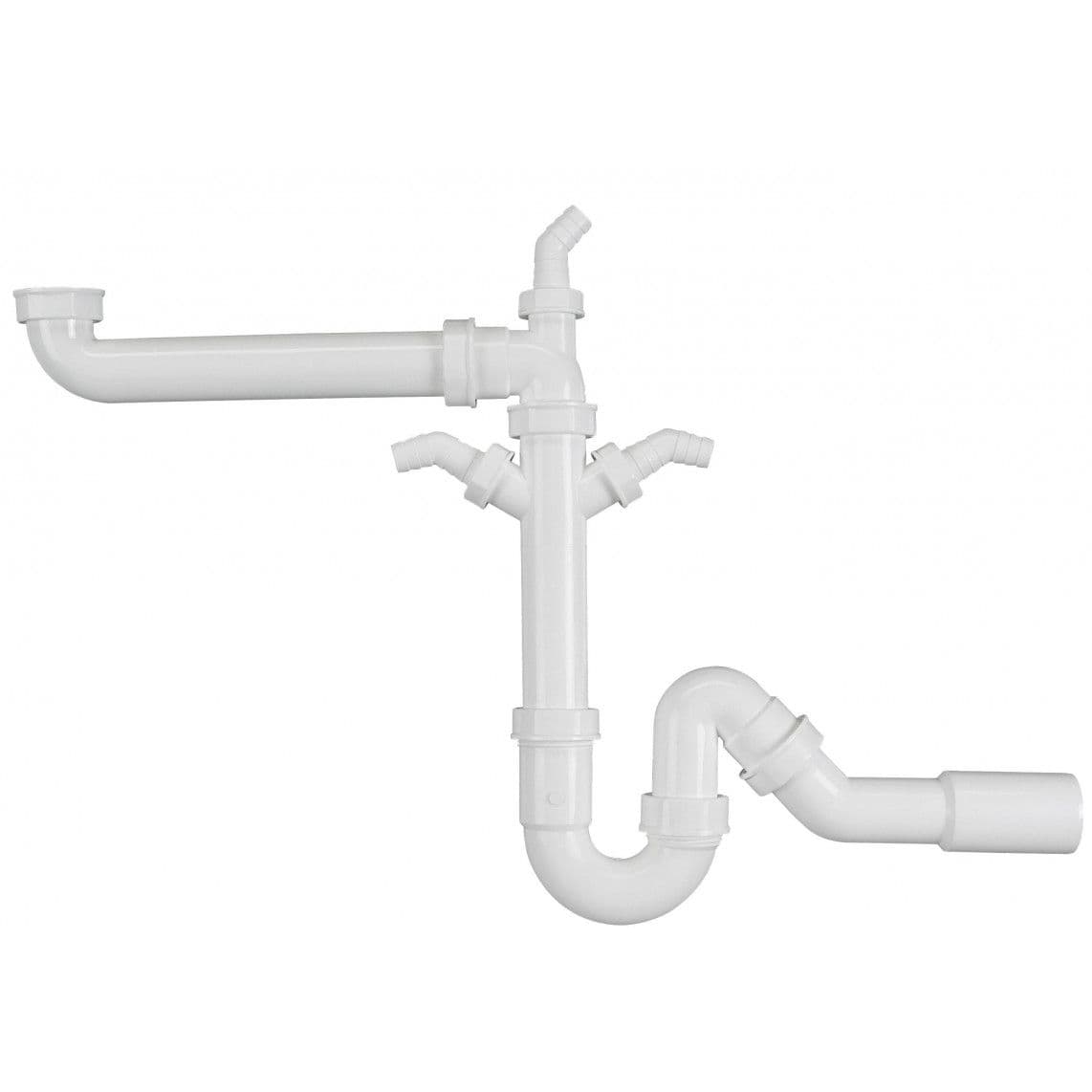 98833748 KS siphon tubulaire gain de place pour évier, blanc, 1 1/2" F x 40/50 mm, avec 3x 3/4" Raccordement de l'appareil vue 1