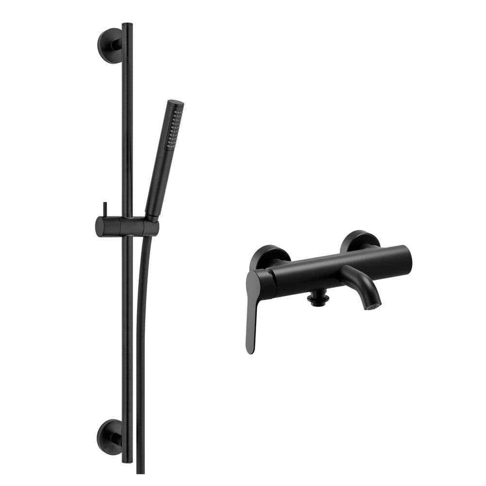Van Marcke Nero II set mitigeur bain thermostatique avec barre de douche 70 cm noir mat vue 1