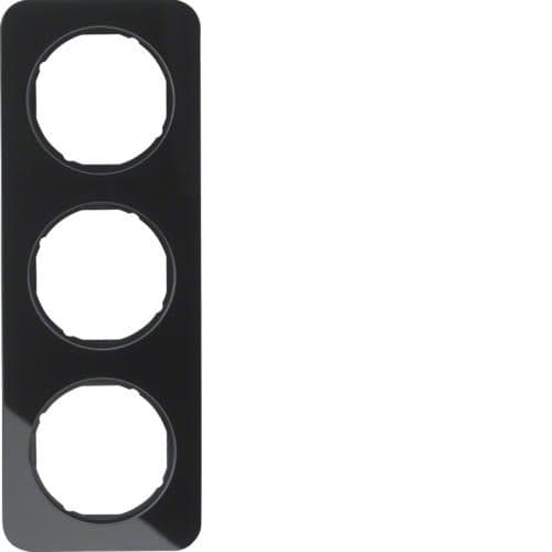 Plaque de recouvrement 3 postes Berker R.1 Verre, Noir vue 1