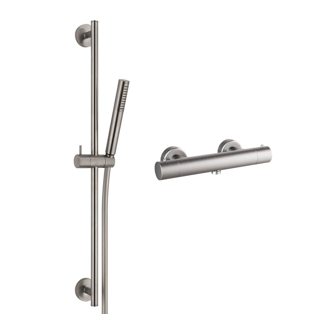 Van Marcke Nero II set mitigeur bain thermostatique avec barre de douche 70 cm nickel brossé vue 1