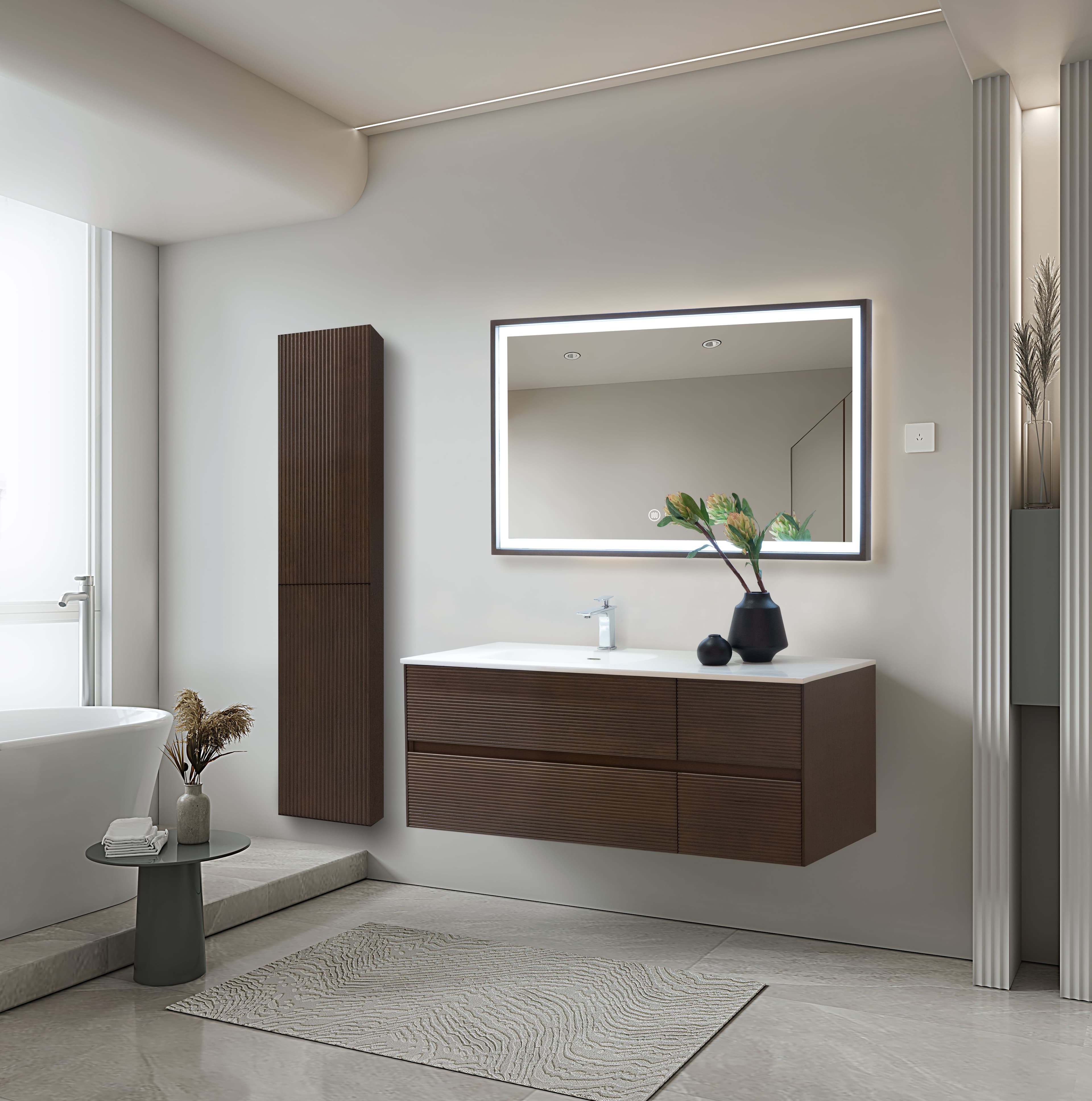 WONDA SQUARE SLIM LAVABO - 1 VASQUE GAUCHE - AVEC TROP-PLEIN - 1 TROU ROBINET - MARBRE COMPOSITE - 120X1,6X52,5 CM - BLANC MAT vue 1