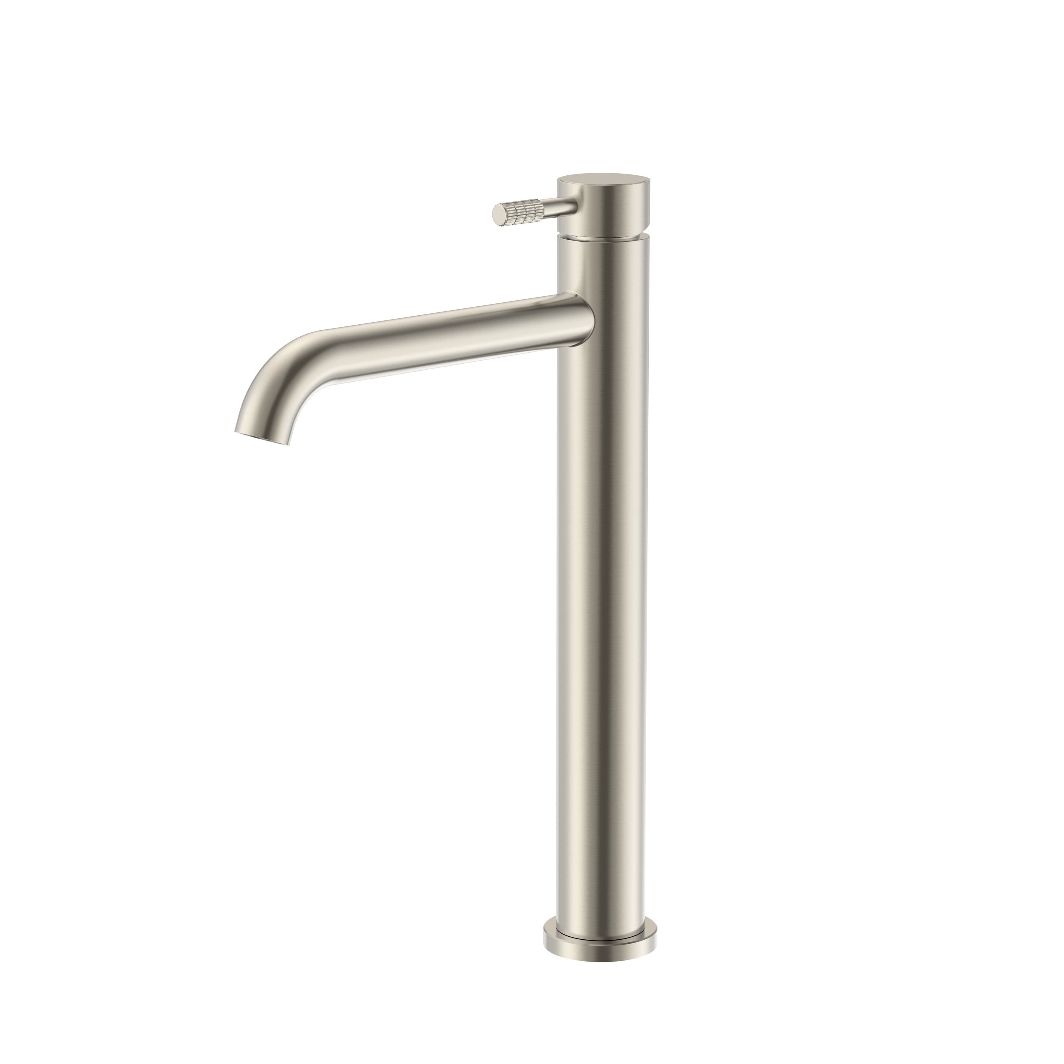 STRIA MITIGEUR LAVABO HAUT – DÉMARRAGE À FROID – POIGNÉE AVEC STRUCTURE STRIÉE RAFFINÉE – SANS BONDE – ACIER INOX BROSSÉ vue 1