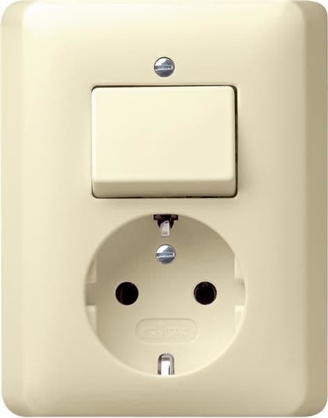 Combinaison interrupteur à bascule / prise Schuko 16A 250V~ avec plaque massive Blanc crème vue 1