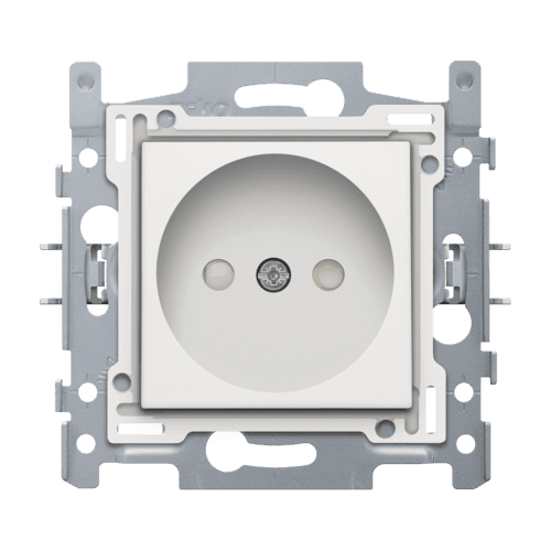 Prise de courant sans terre, avec obturateurs de protection, profondeur d’encastrement de 21 mm, socle avec bornes à vis et set de finition, fixation par griffes, couleur white vue 1
