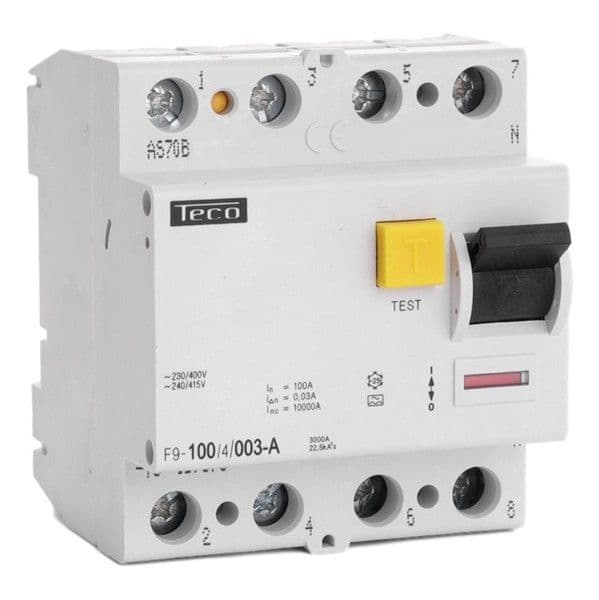 Interrupteur différentiel 4 pôles 100A 30mA type A pouvoir de coupure 10kA vue 1