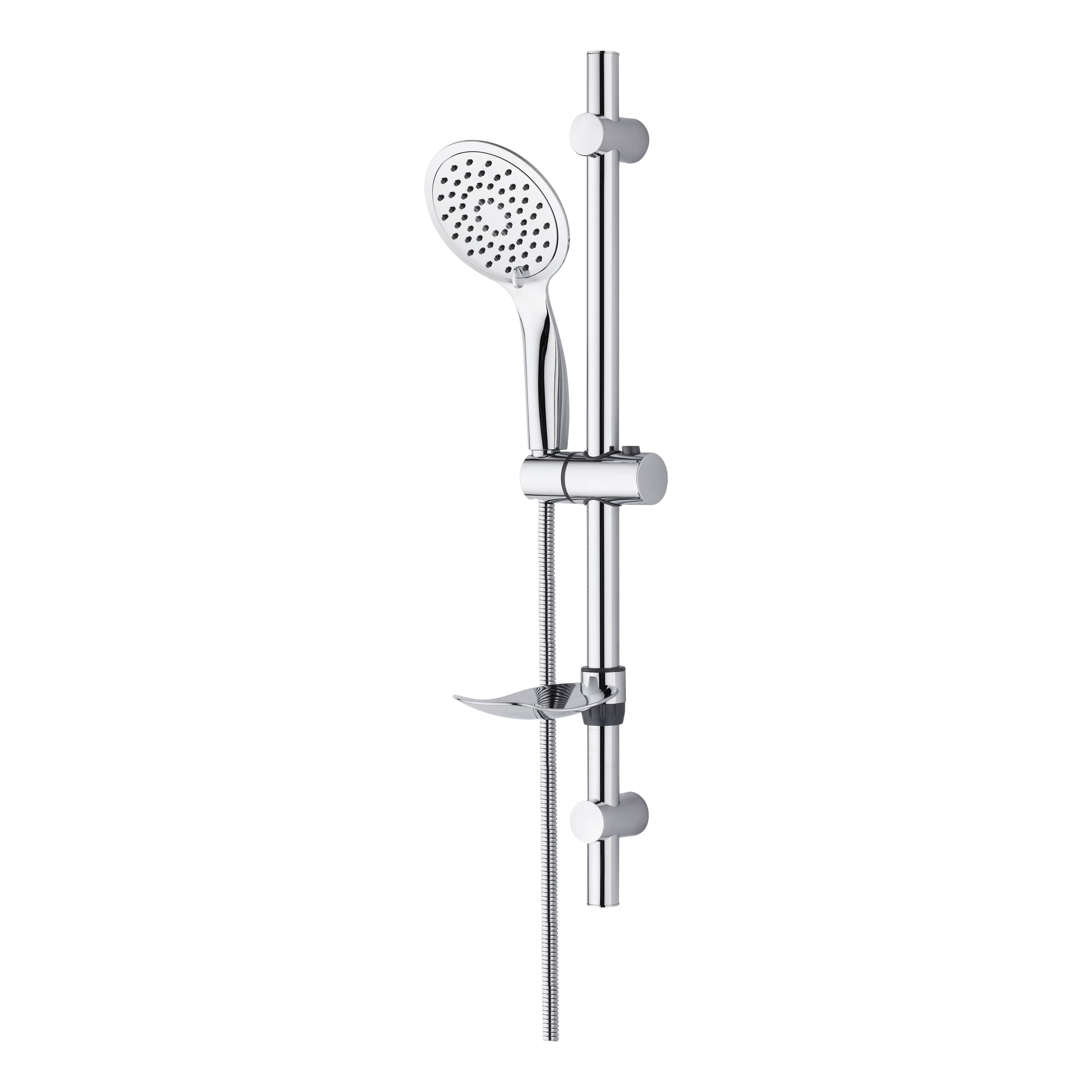 ALONI SLIM ENSEMBLE COMPLET BARRE DE DOUCHE COULISSANTE – AVEC DOUCHETTE, FLEXIBLE DE DOUCHE MÉTALLIQUE ET PORTE-SAVON – CHROME vue 1