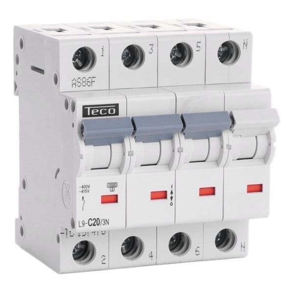 Disjoncteur 3 pôles + N 20A 10kA courbe C vue 1