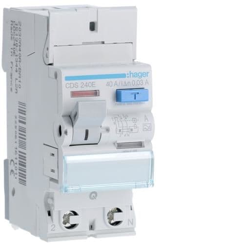 Interrupteur différentiel 2 pôles 40A 30mA type A 2 modules quickconnect vue 1
