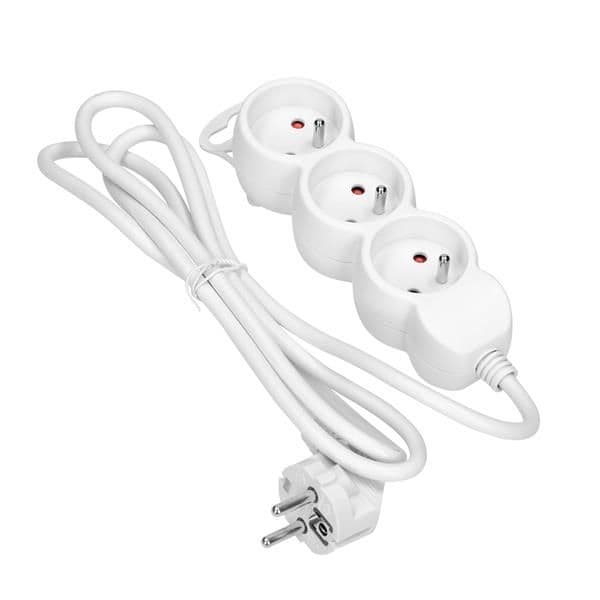 Bloc multiprises 3 x 2 pôles + T, 3m H05VV-F 3 x 1.0mm², Imax = 10A, Blanc vue 1