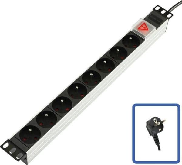 Logon multiprise 19" 8 voies tout Aluminium avec interrupteur marche / arrêt vue 1