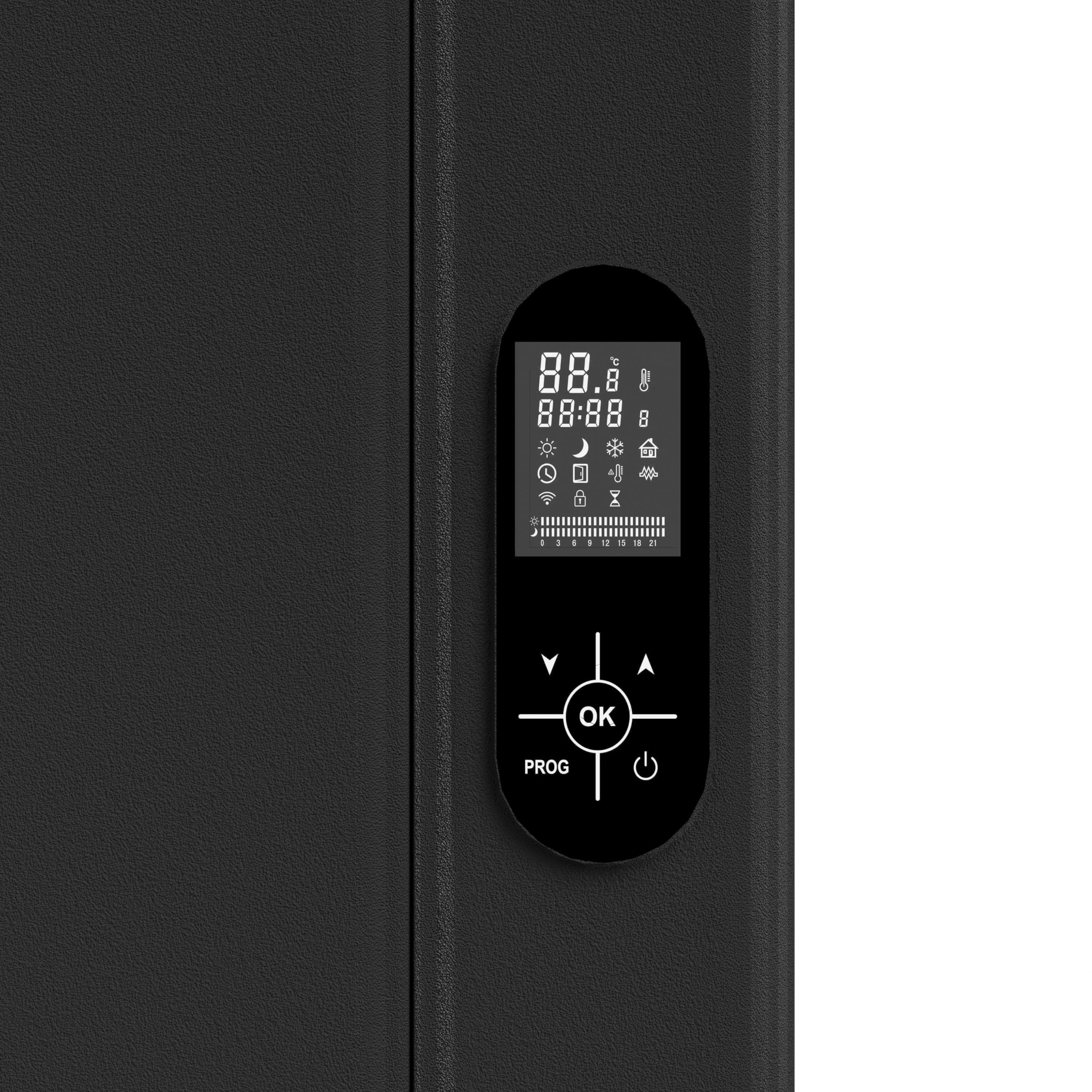 BELRAD RADIATEUR ÉLECTRIQUE – AVEC THERMOSTAT NUMÉRIQUE PROGRAMMABLE – SMART WIFI – 2000W – 1600X608X90 MM – NOIR MAT vue 1