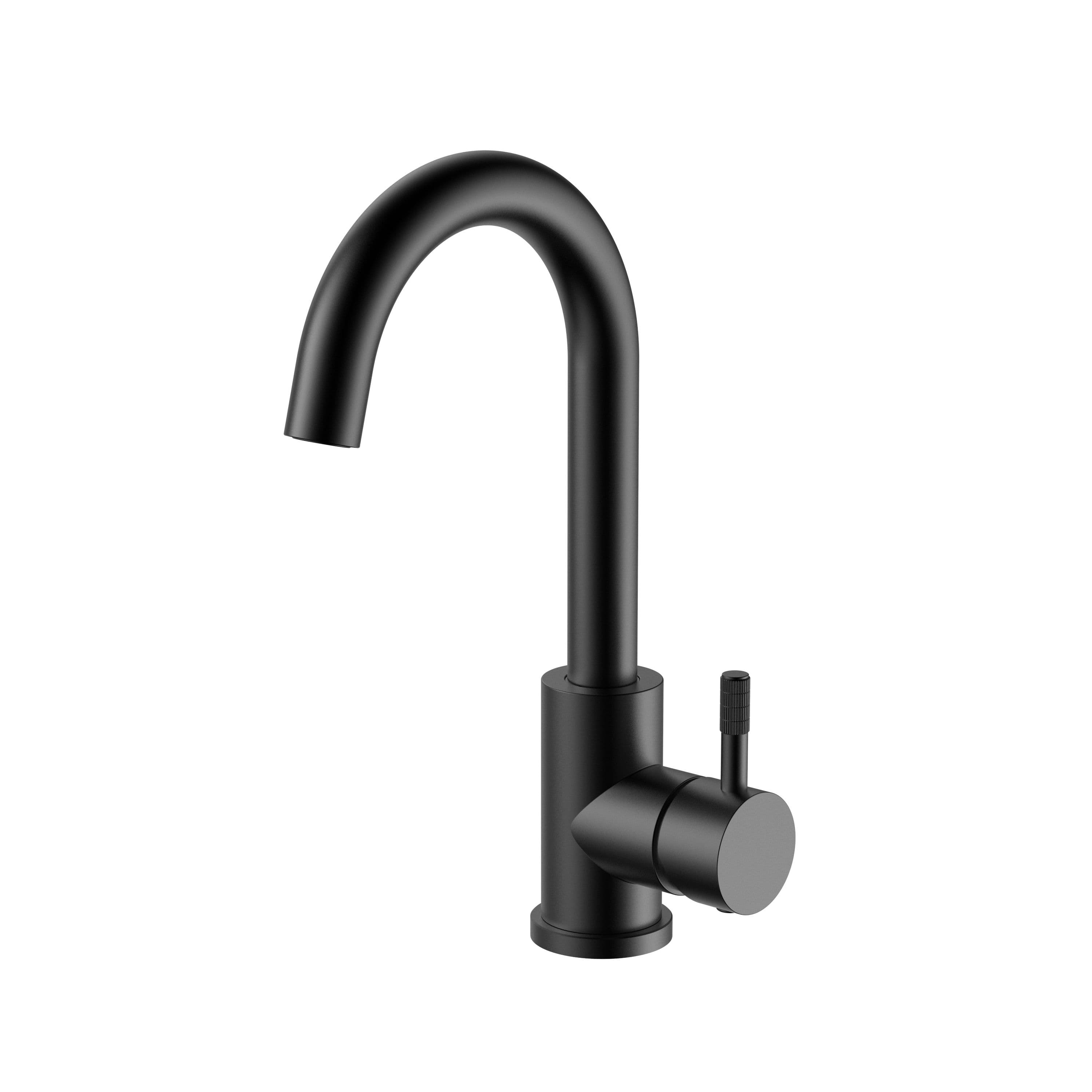 STRIA MITIGEUR LAVABO – BEC COURBÉ – MOBILE – DÉMARRAGE À FROID – POIGNÉE AVEC STRUCTURE STRIÉE RAFFINÉE – SANS BONDE – NOIR MAT (PVD) vue 1