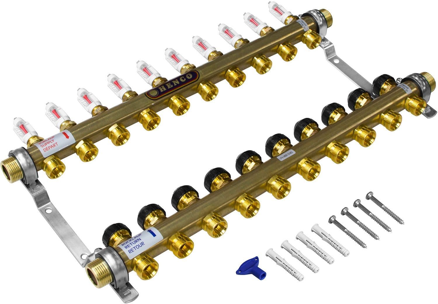 COLLECTEUR HENCO CHAUFFAGE SOL 4/4"M-10X3/4"EK AVEC DEBITMETRE vue 1