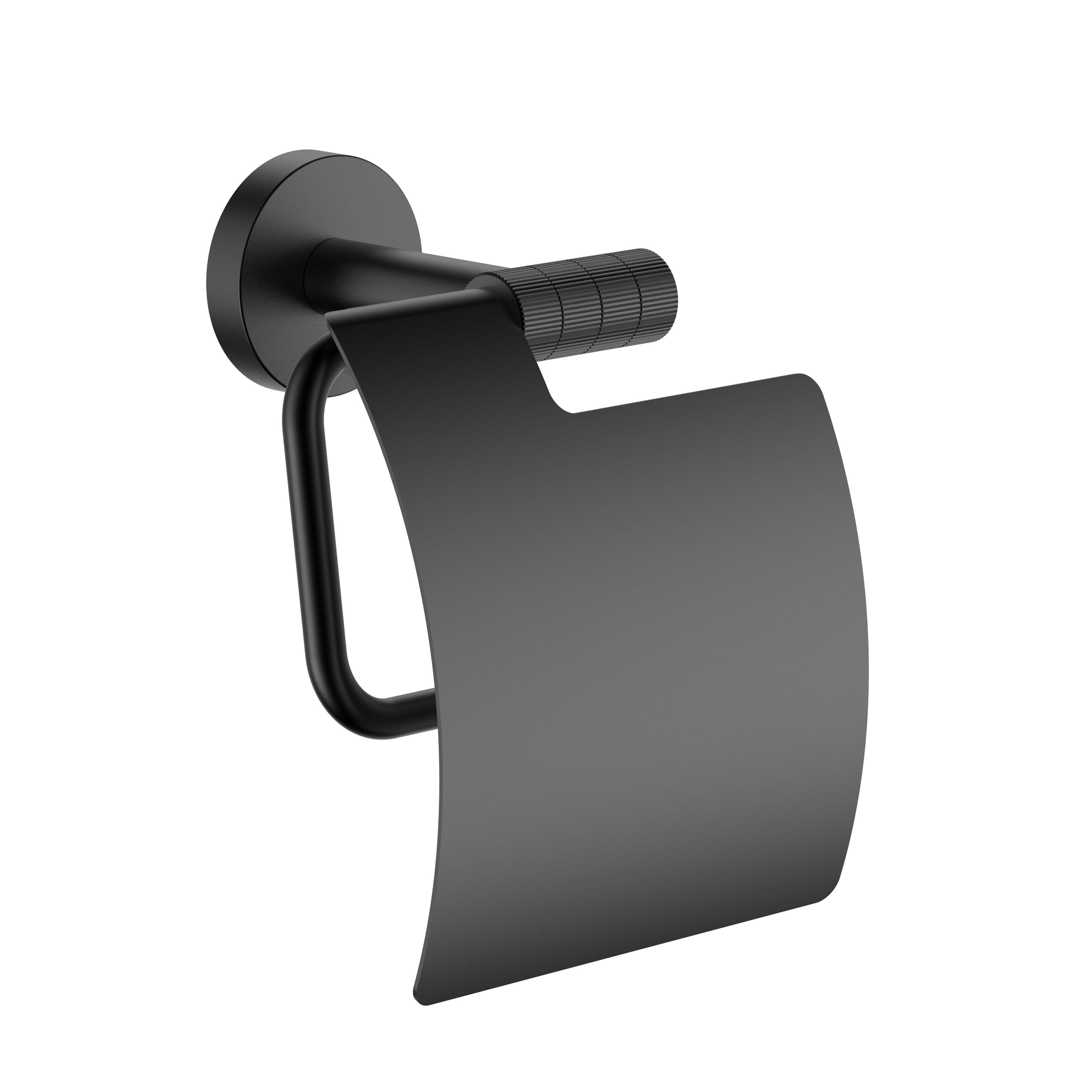 STRIA PORTE-PAPIER TOILETTE AVEC COUVERCLE – FINITION AVEC STRUCTURE STRIÉE RAFFINÉE – NOIR MAT (PVD) vue 1
