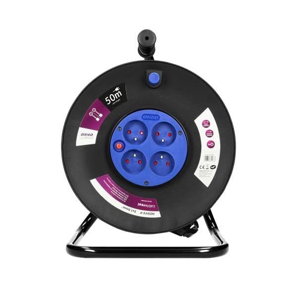 Enrouleur de câble avec 4 prises, 50m PVC, H05VV-F 3 x 1.5mm² - 50m, avec un support en métal vue 1