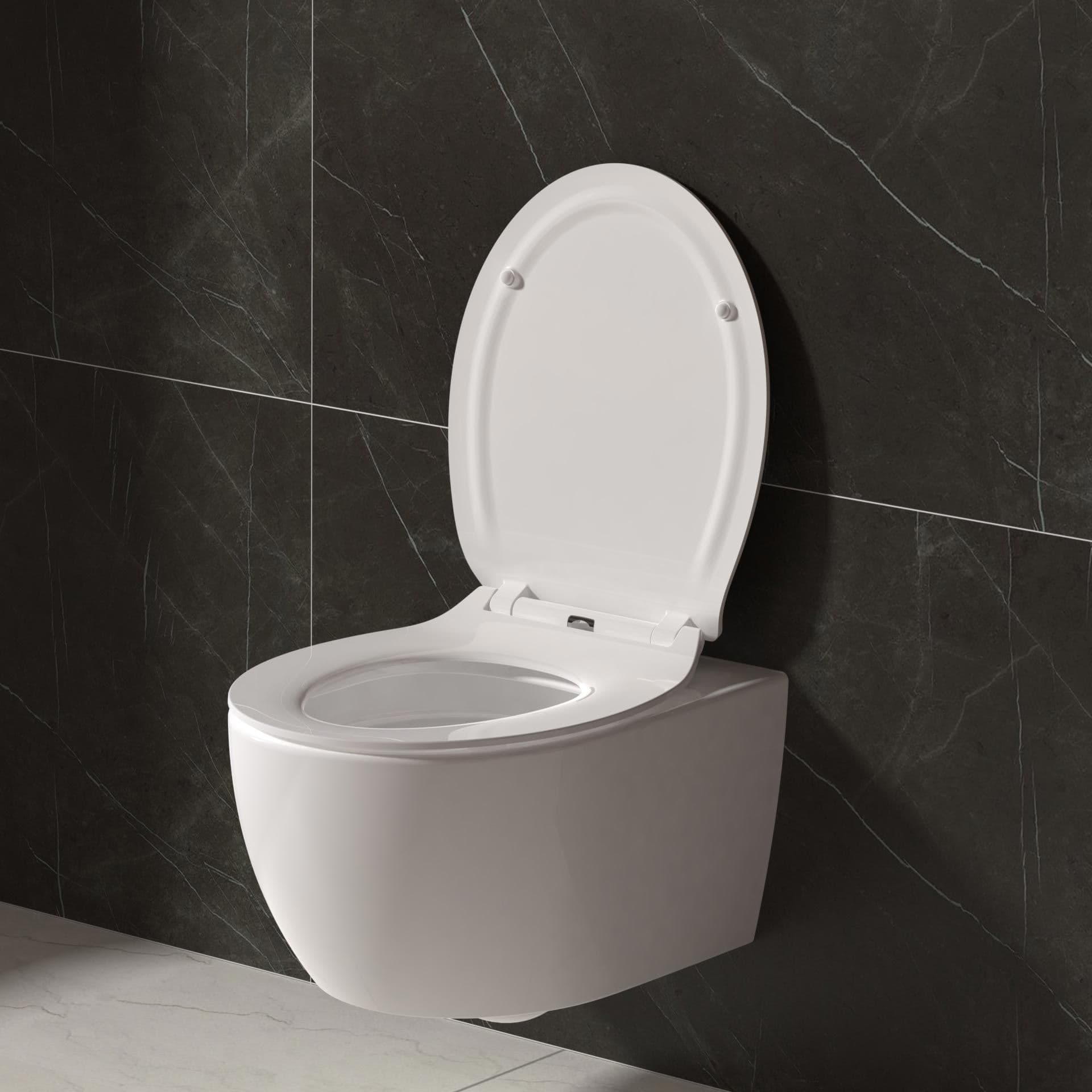 ALONI ABATTANT WC PREMIUM - DESIGN SLIM - SOFT CLOSE - QUICK RELEASE - TOPFIX - DUROPLAST - CHARNIÈRES EN INOX - BLANC BRILLANT vue 1
