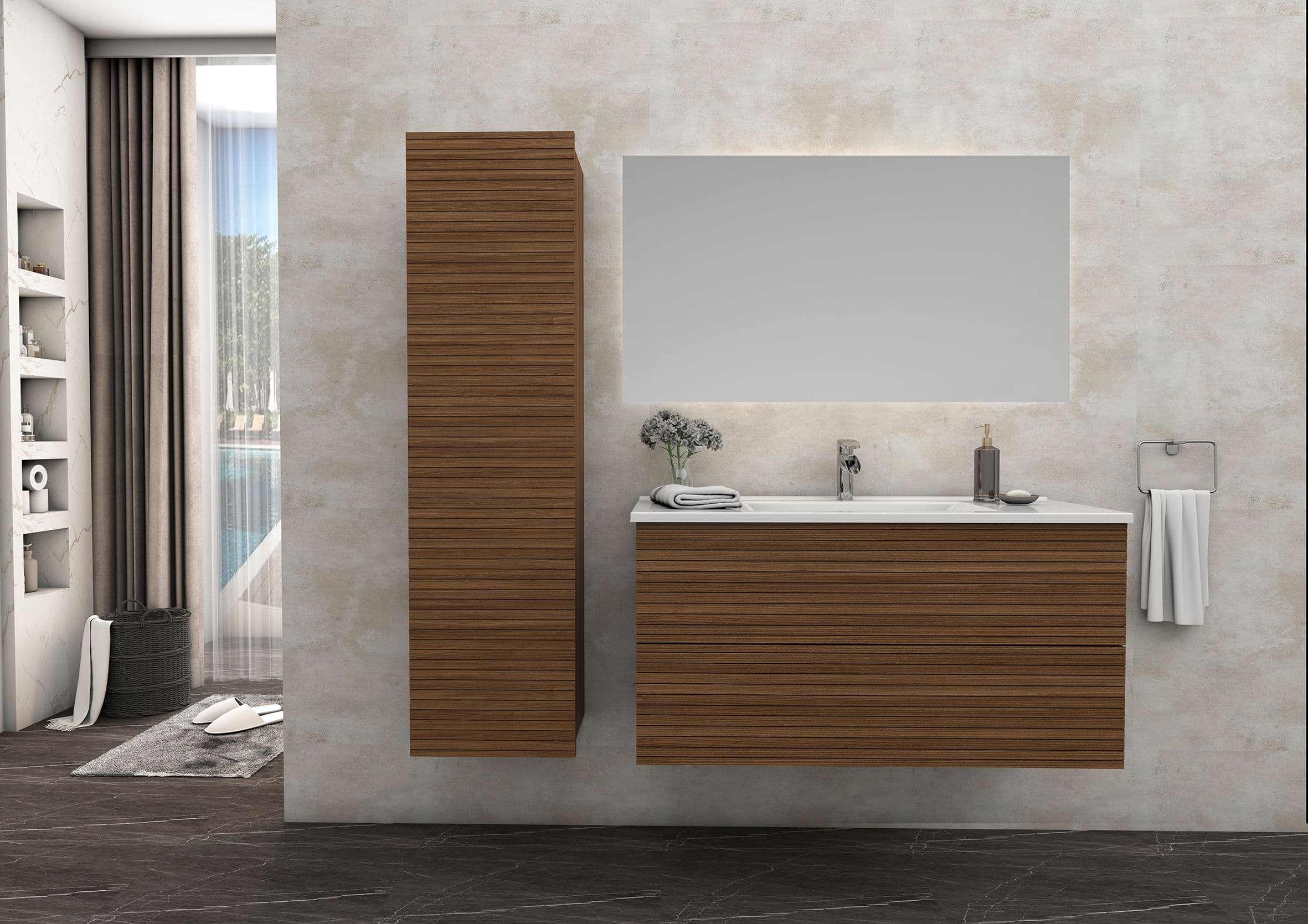 ELITE MEUBLE SOUS-PLAN AVEC RELIEF HORIZONTAL (80CM) - MARRON vue 1
