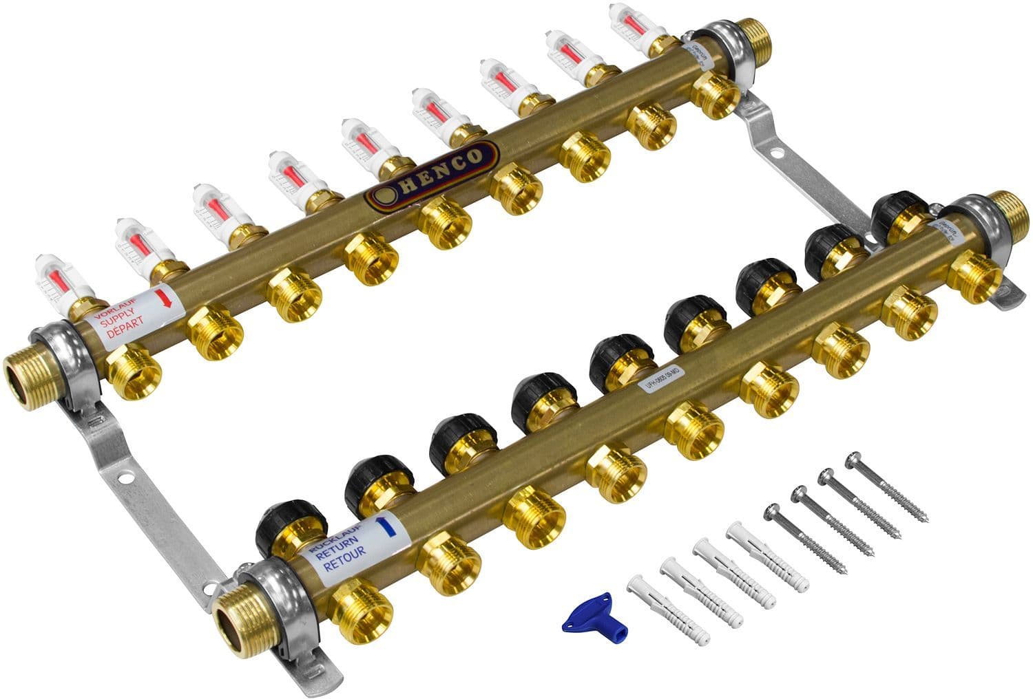 COLLECTEUR HENCO CHAUFFAGE SOL 4/4"M-9X3/4"EK AVEC DEBITMETRE vue 1
