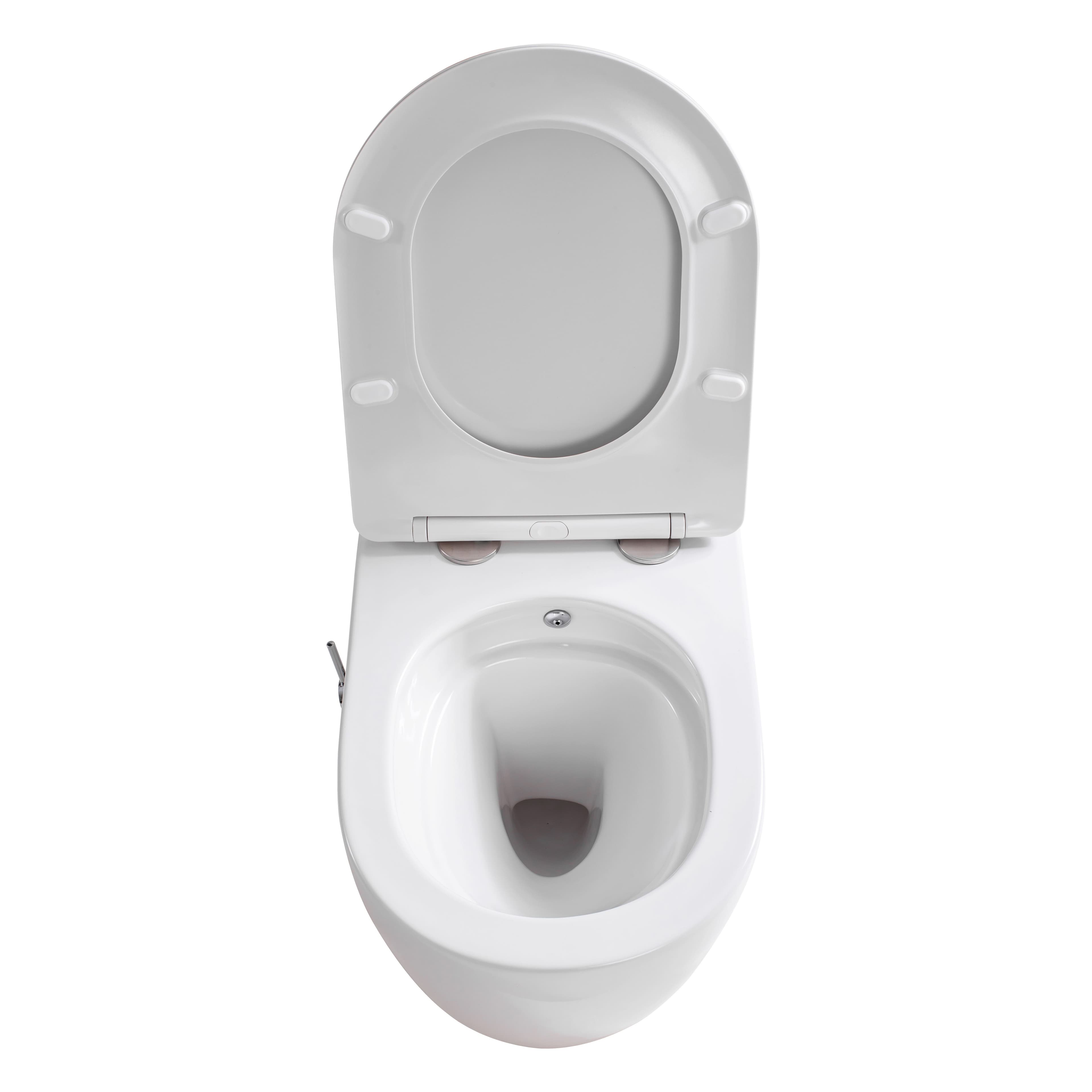 ALONI PRO WC SUSPENDU AVEC BIDET – TORNADO FLUSH – SANS BRIDE – AVEC ROBINET DE BIDET EAU CHAUDE ET FROIDE – AVEC ABATTANT – 52,5 CM – BLANC BRILLANT vue 1