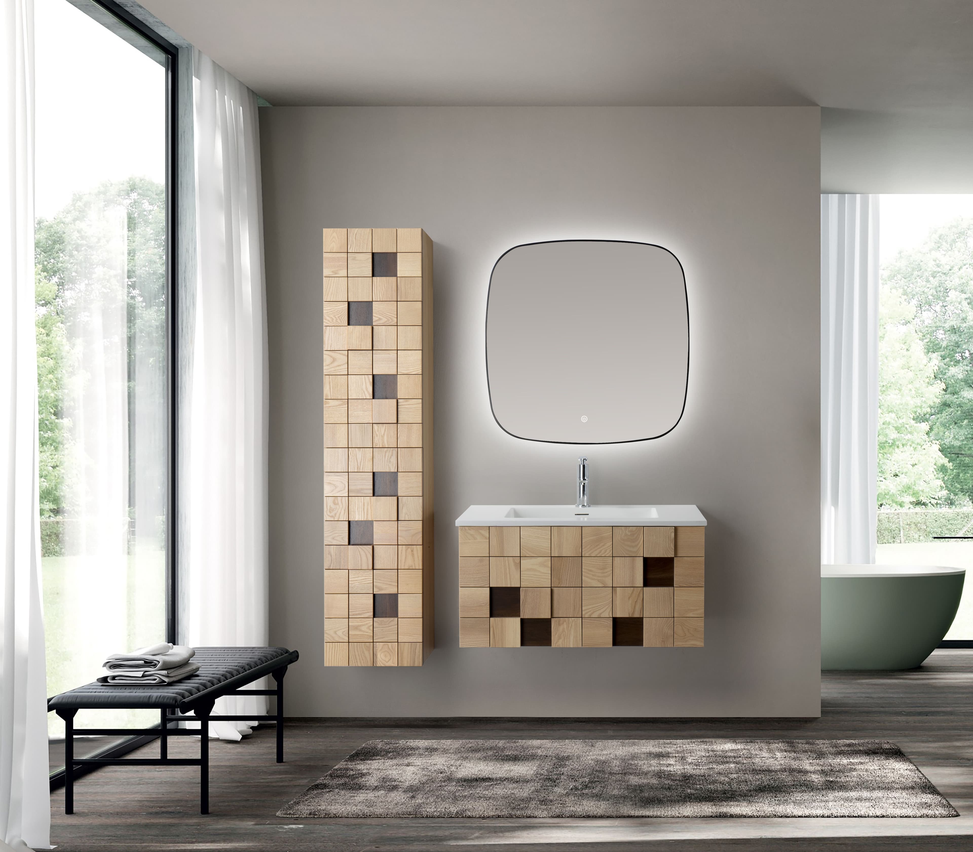 WONDA SQUARE SLIM LAVABO - 1 VASQUE - AVEC TROP-PLEIN - 1 TROU ROBINET - MARBRE COMPOSITE - 80X1,6X52,5 CM - BLANC MAT vue 1