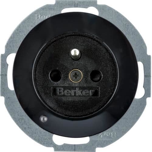 Prise de courant avec éclairage d'orientation Led Berker R.1 / R.3 Noir, brillant vue 1