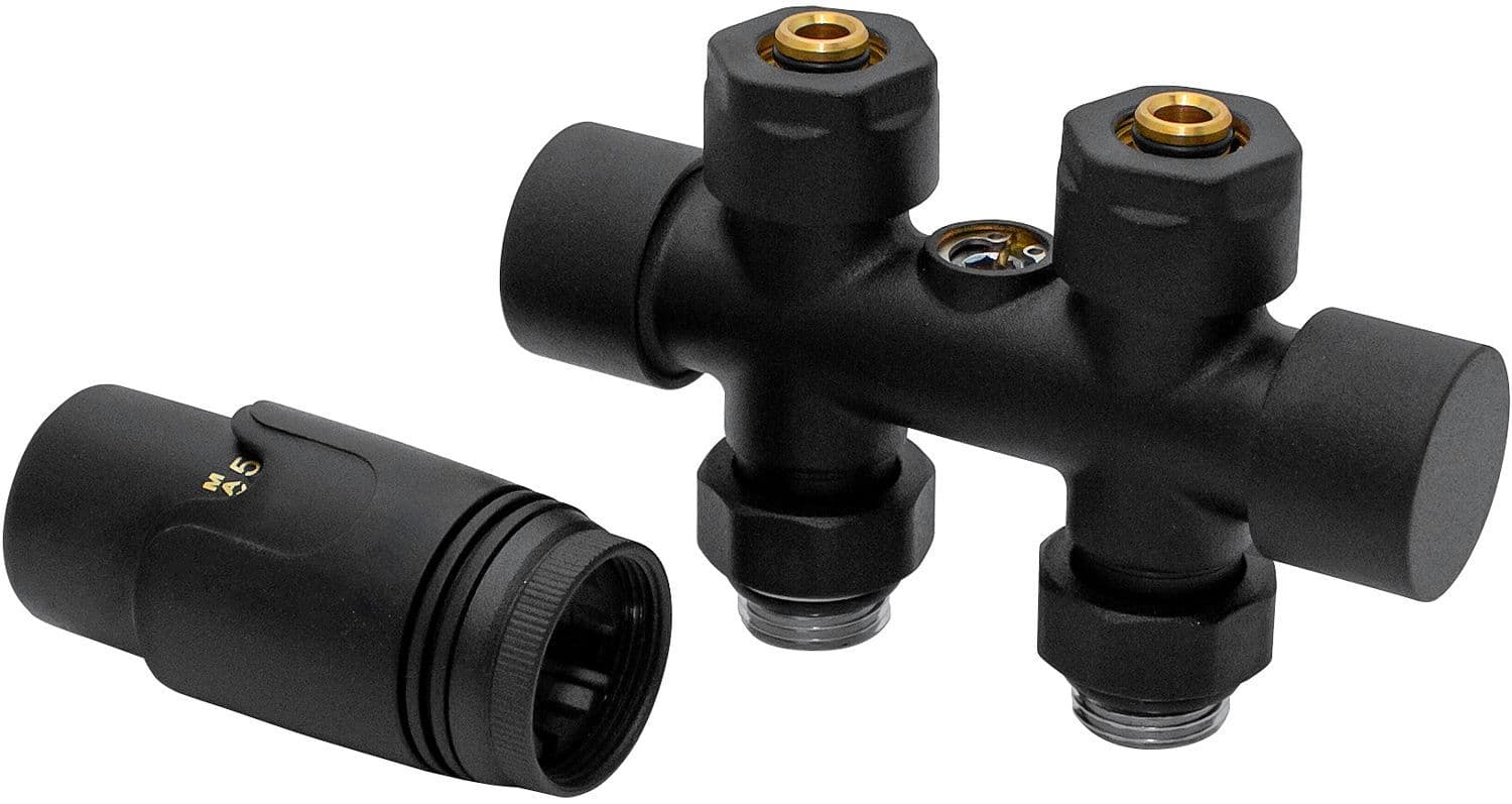D-DESIGN KIT DE ROBINET RADIATEUR THERMOSTATIQUE BITUBE/MONOTUBE +RACCORD 16MM DROIT NOIR MAT vue 1