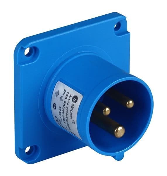 Prise CEE mâle semi-encastrée 70 x 70mm CEE 3 x 32A 220 - 240Vac Bleu IP44 avec raccords à visser vue 1