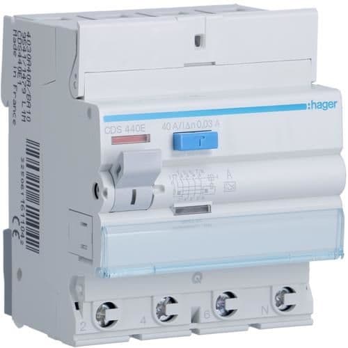 Interrupteur différentiel 4 pôles 40A 30mA type A 4 modules quickconnect vue 1
