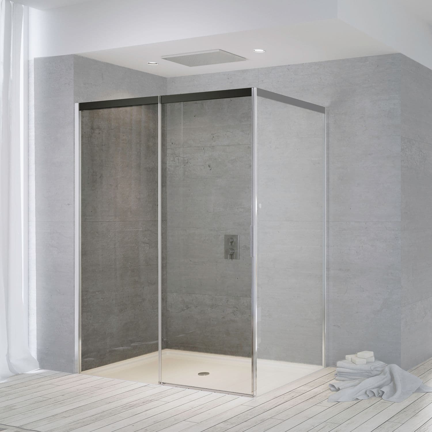 PORTE COULISSANTE POUR COIN SUITE 1165-1190 H2000 GAUCHE NANOTEC SOFTCLOSE NOIRE-CHROME/CLAIR vue 1