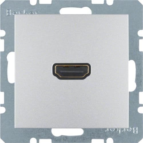 Prise Hdmi avec fiche de connexion 90° Berker S.1 / B.3 / B.7 Alu, mat vue 1
