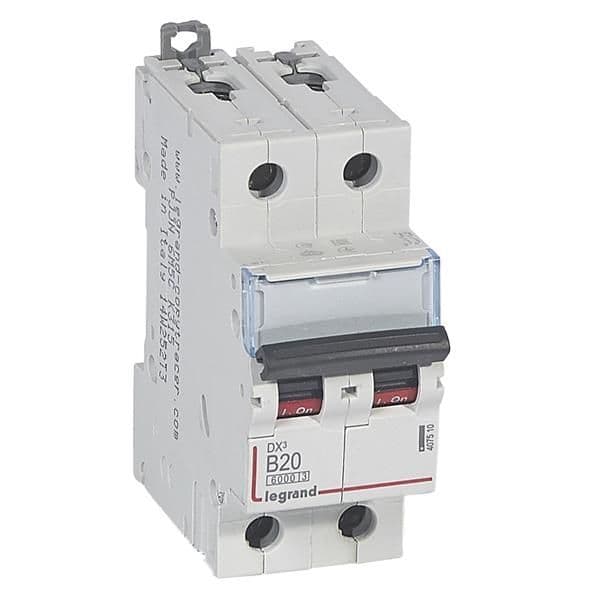 Disjoncteur DX³ 6000A / 10kA 2 pôles courbe B 20A 230 / 400V - 2 modules vue 1
