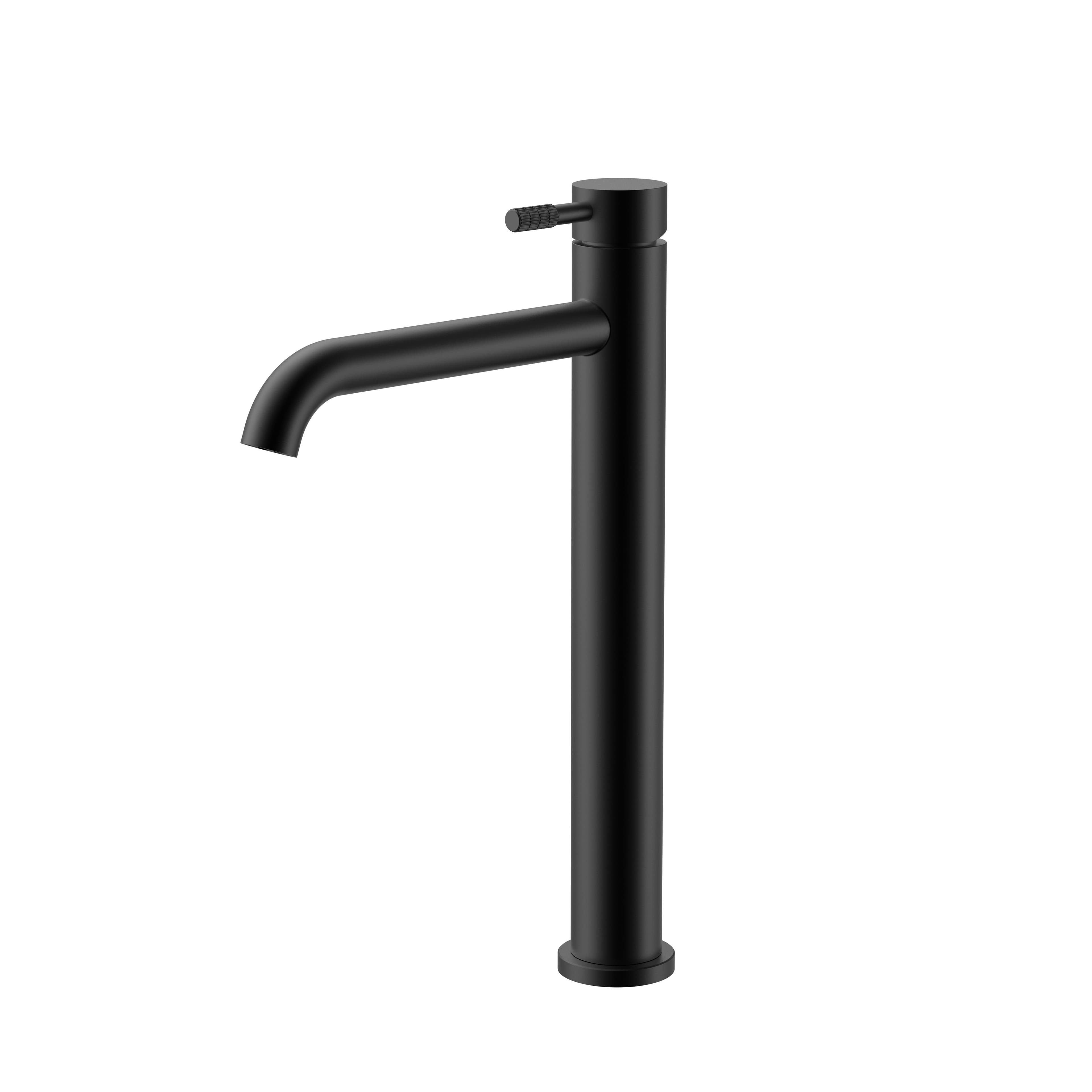 STRIA MITIGEUR LAVABO HAUT – DÉMARRAGE À FROID – POIGNÉE AVEC STRUCTURE STRIÉE RAFFINÉE – SANS BONDE – NOIR MAT (PVD) vue 1