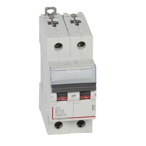 Disjoncteur DX³ 6000A / 10kA 2 pôles courbe B 10A 230 / 400V - 2 modules vue 1