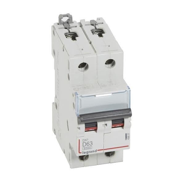 Disjoncteur DX³ 6000A / 10kA 2 pôles courbe D 63A 400V 2 modules vue 1