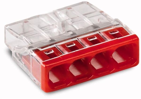 Borne pour boîtes de dérivation COM borne pour 4 conducteurs couleur du boîtier transparent, Rouge vue 1