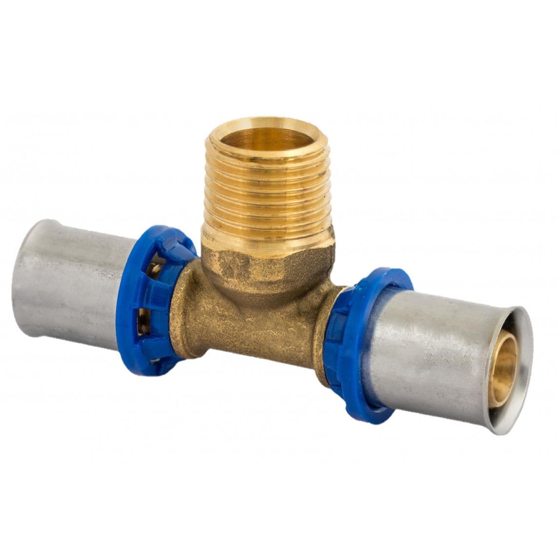 988720255 LT pièce en T, vierge, 16 mm x 1/2" M x 16 mm, raccord à sertir pour tube multicouche vue 1