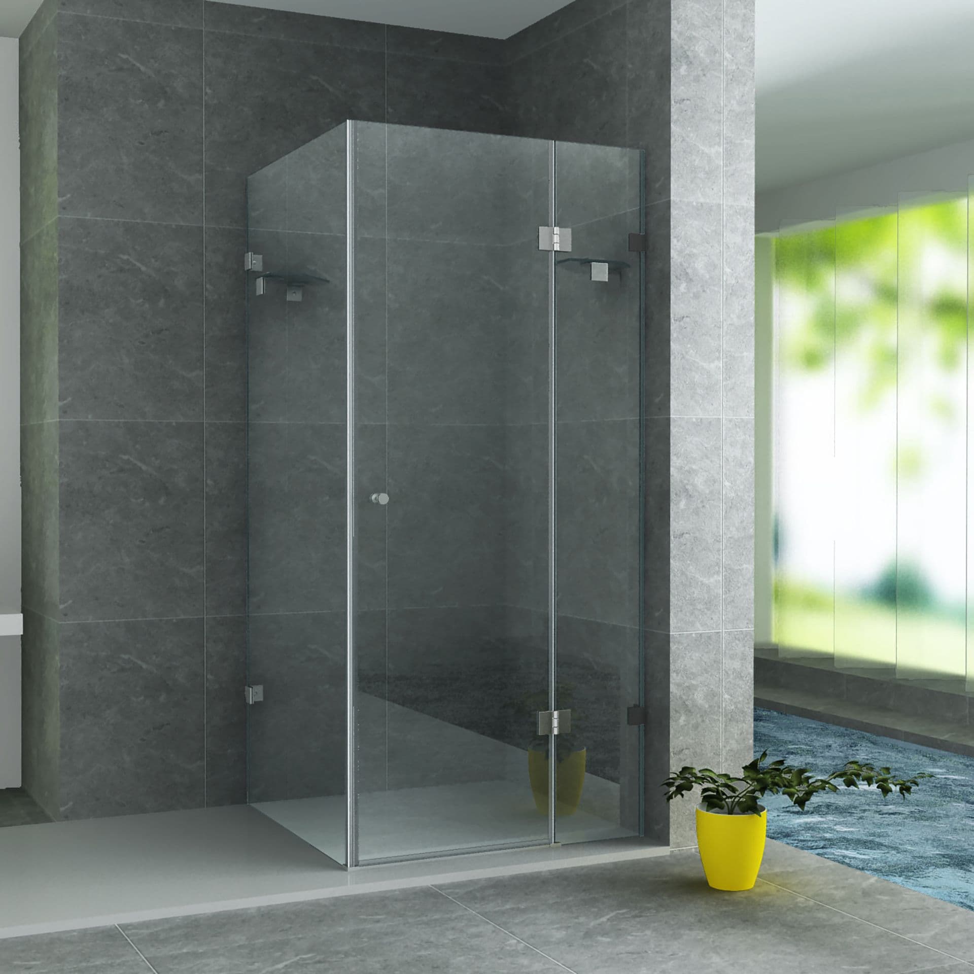 ALONI CABINE DE DOUCHE – PORTE PIVOTANTE ET PAROI LATÉRALE - 900X900X1950MM - CHROME-VERRE CLAIR vue 1