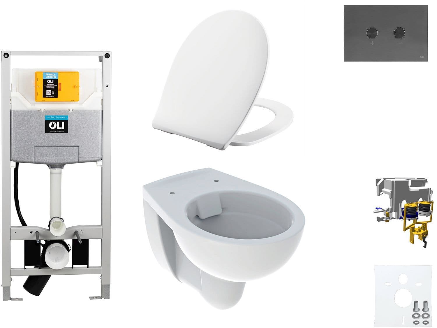 WALLFIX OLI WC SUSPENDU BASTIA RIMFREE PERSSALIT T SOFTCLOSE + LIFT-OFF BLINK GUN METAL vue 1