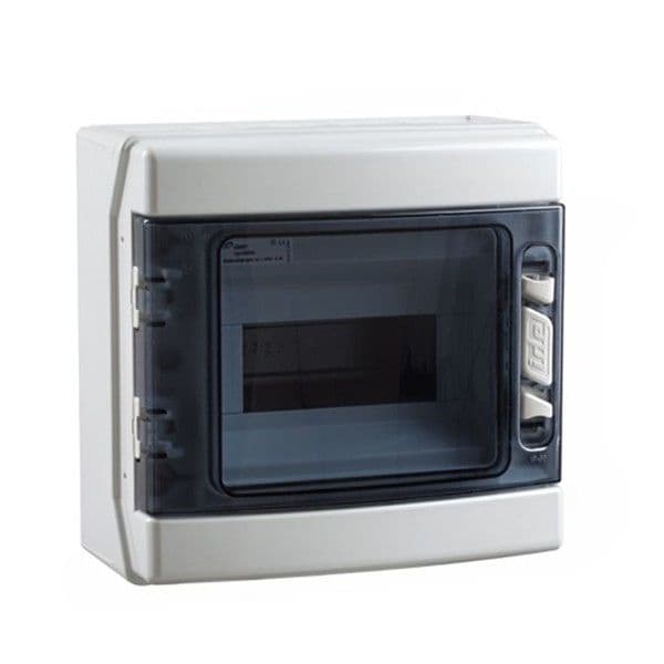 Coffret apparent IP65 avec porte transparente 1 x 8 modules + bornier de terre vue 1