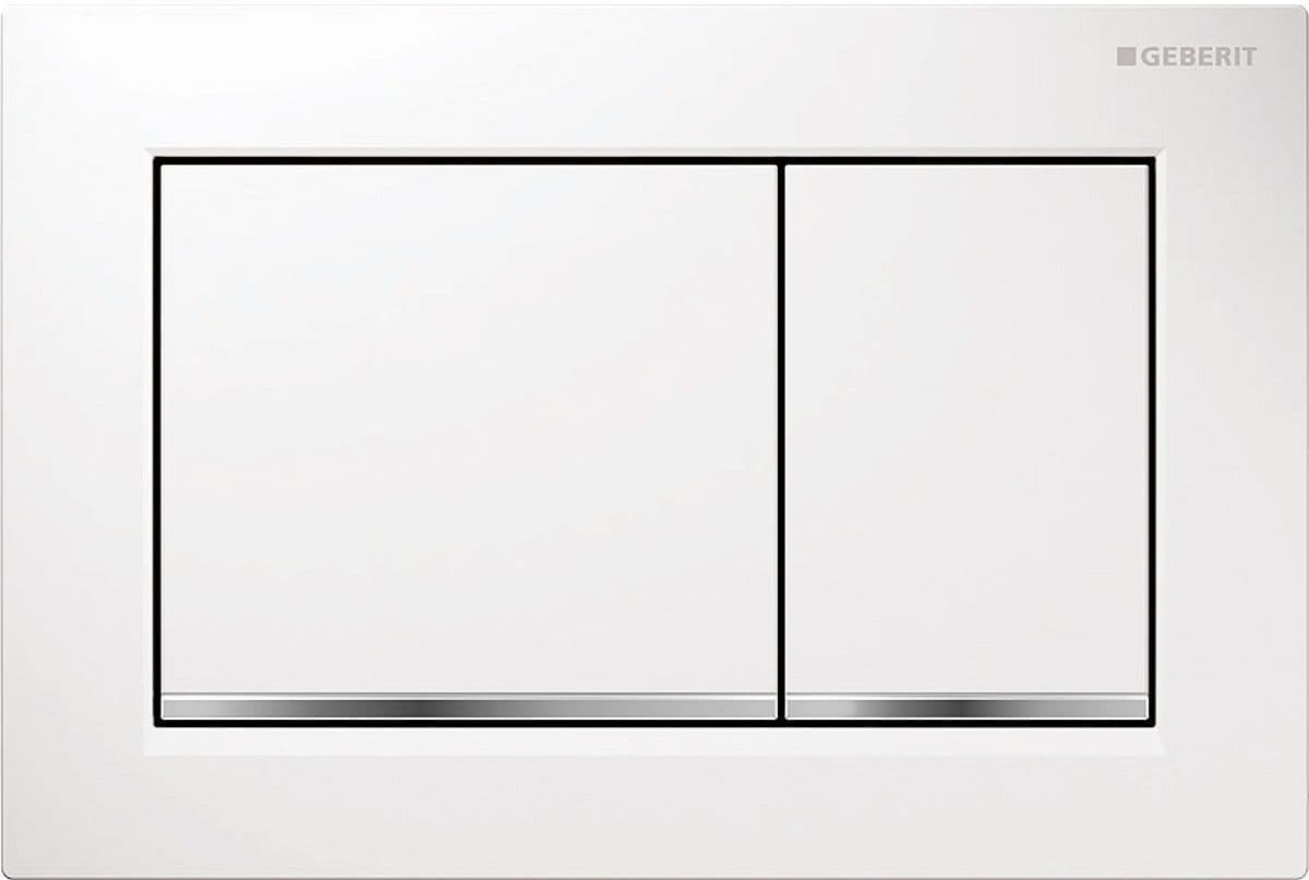 PLAQUE DE COMMANDE 2 TOUCHES OMEGA20 CARRE GEBERIT BLANC-CHROME vue 1
