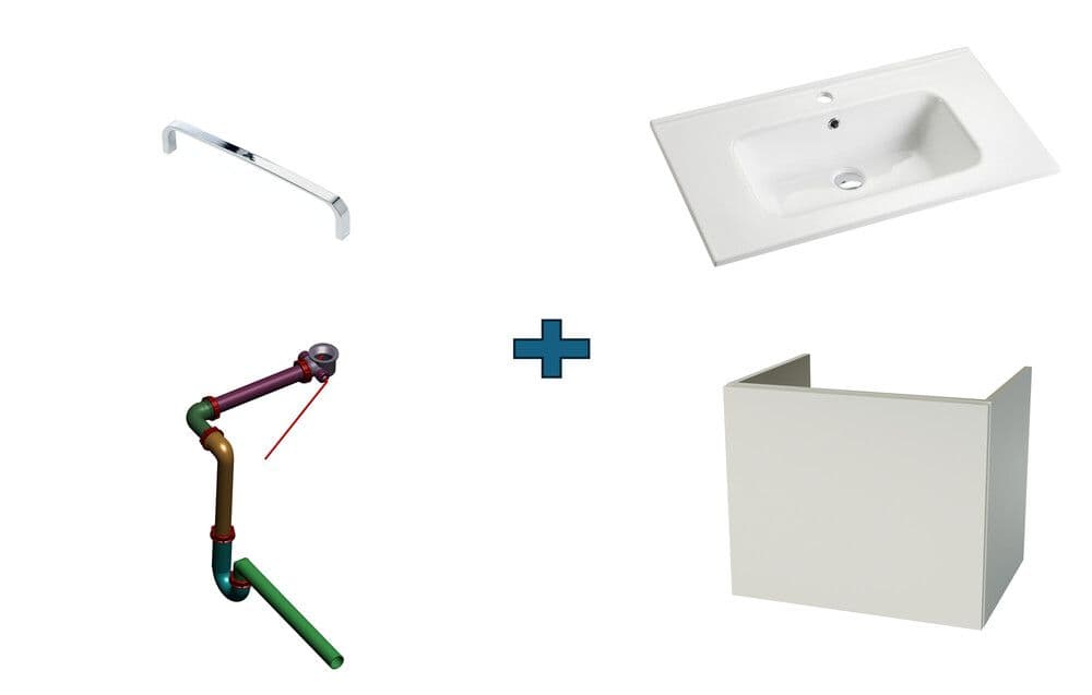 intro Now 45 ensemble salle de bains 60cm 1porte 1lavabo blanc, tablette Casa, siphon Smart D32, poignée Pronto chrome vue 1