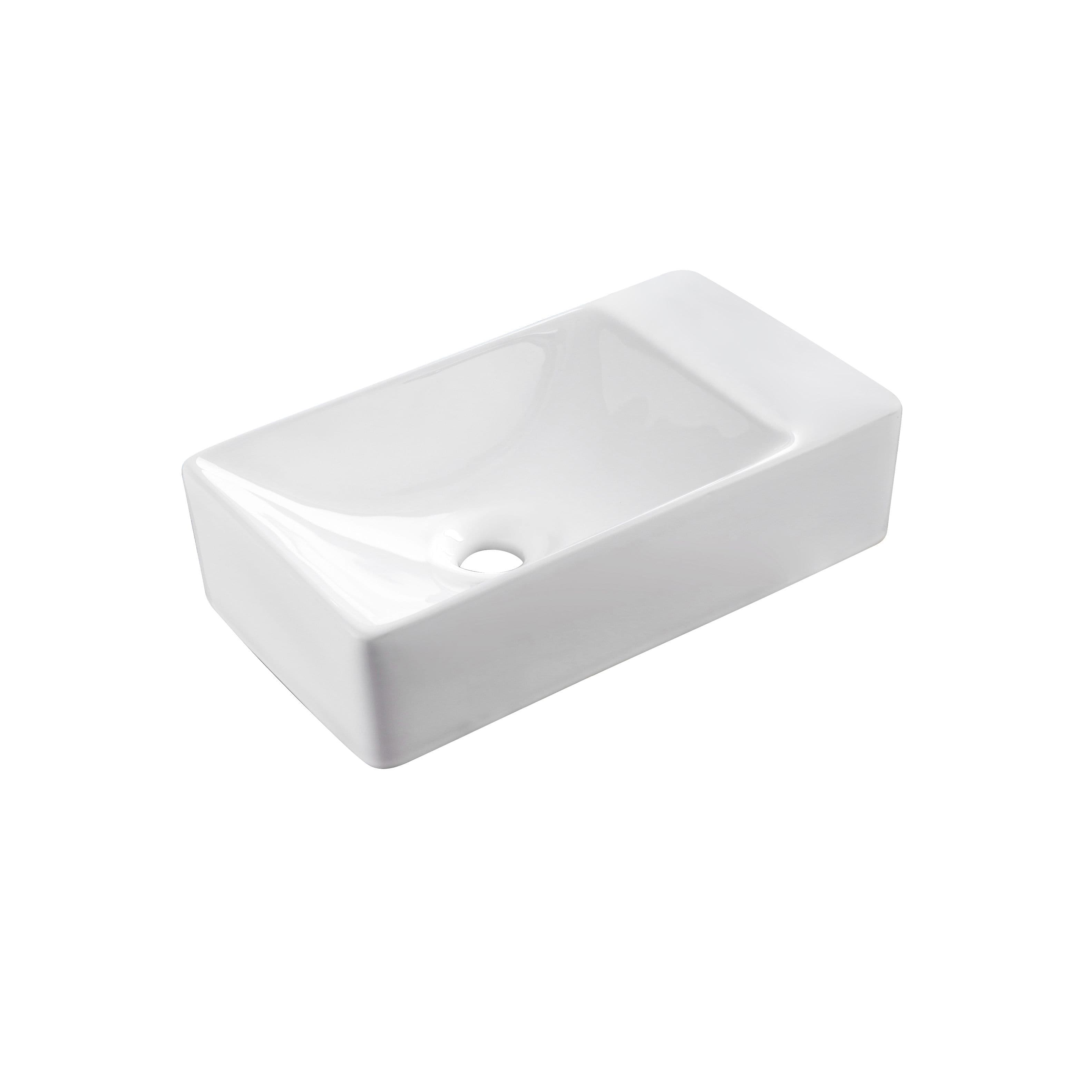 ALONI SENSI LAVE-MAINS – DROITE - SANS TROP-PLEIN – SANS TROU DE ROBINET – CÉRAMIQUE – 38X10X22CM – BLANC BRILLANT vue 1