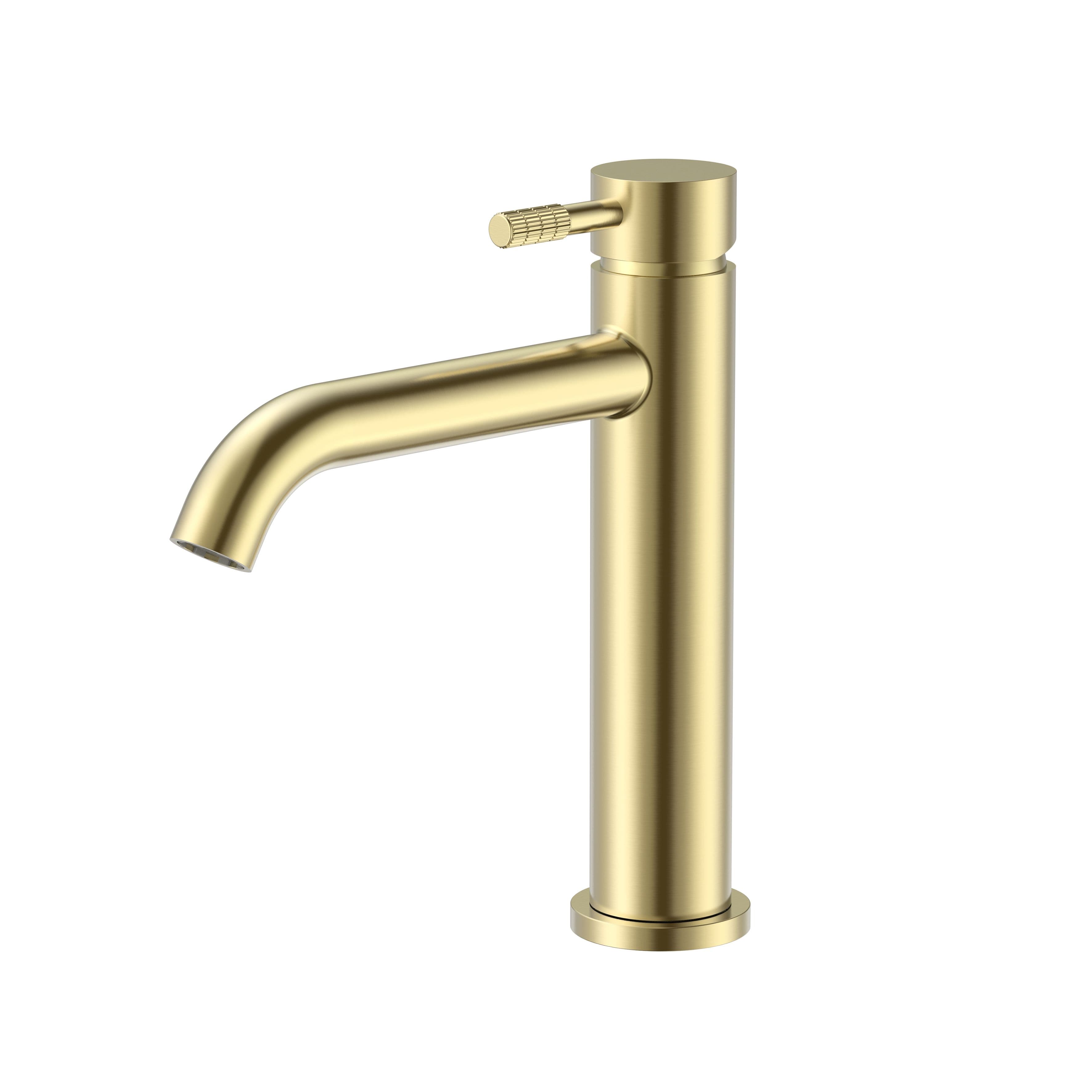 STRIA MITIGEUR LAVABO – DÉMARRAGE À FROID – POIGNÉE AVEC STRUCTURE STRIÉE RAFFINÉE – SANS BONDE – OR BROSSÉ (PVD) vue 1