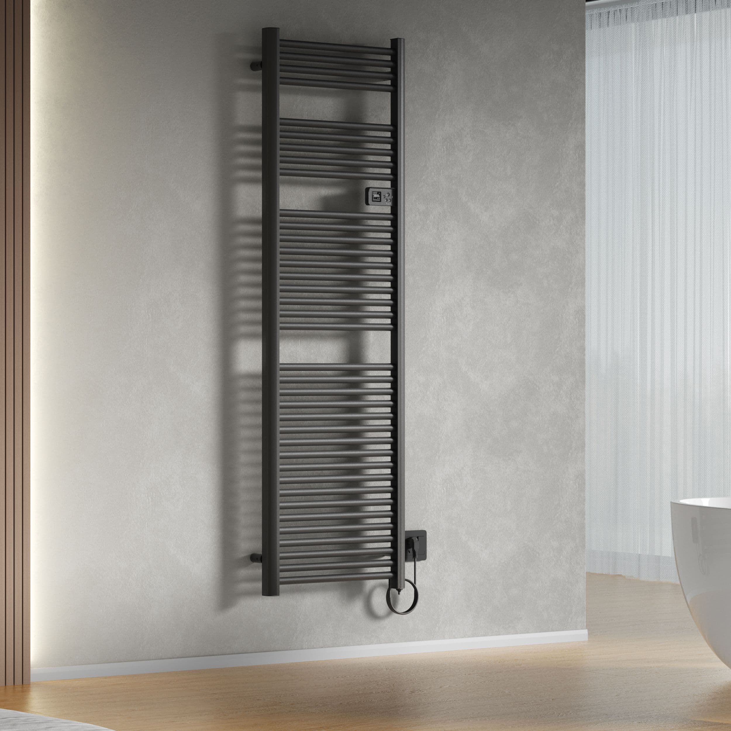 BELRAD SÈCHE-SERVIETTES ÉLECTRIQUE – AVEC THERMOSTAT NUMÉRIQUE PROGRAMMABLE – SMART WIFI - 1000W – 1800X540X133 MM – NOIR MAT vue 1