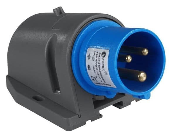 Prise CEE mâle murale 3 x 32A 220 - 240Vac Bleu IP44 avec raccords à visser vue 1
