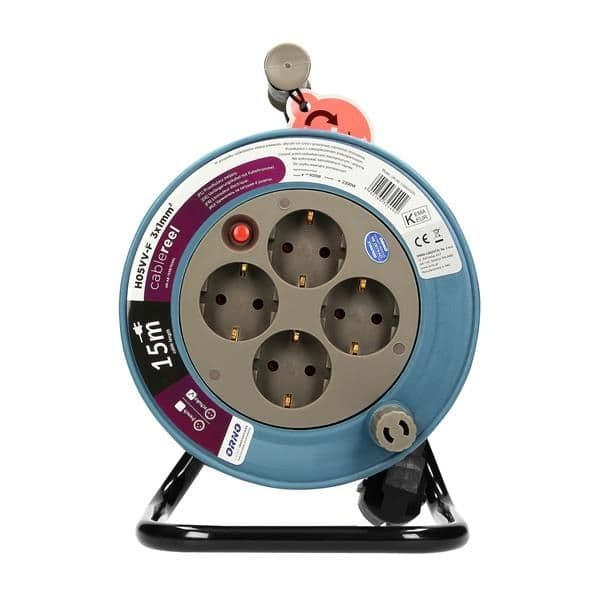 Enrouleur de câble, Gris, alimentation Schuko: 4 x 250 Vac; charge maximale: 2500W; Câble de 15 m, G vue 1