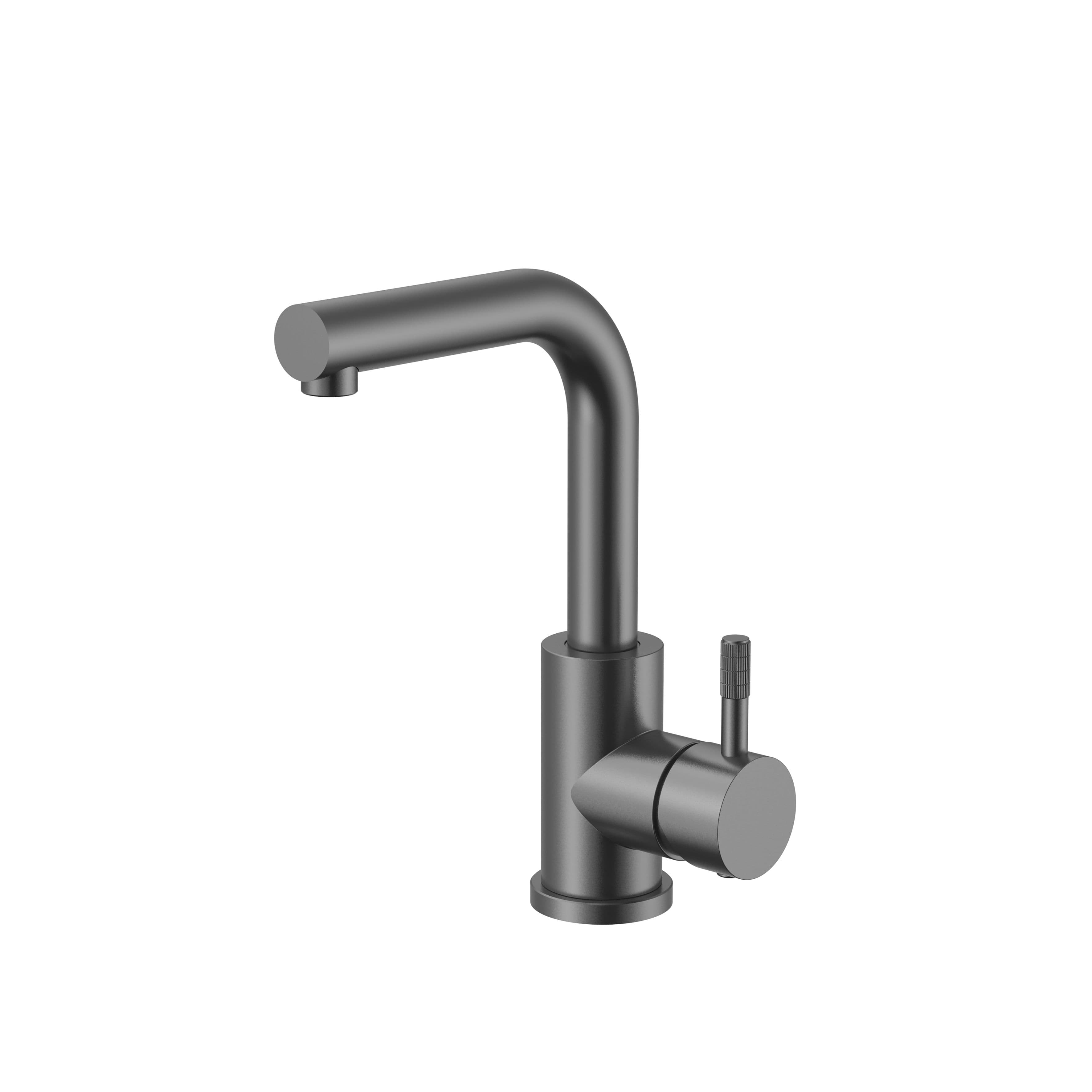 STRIA MITIGEUR LAVABO/ÉVIER – BEC DROIT – MOBILE – DÉMARRAGE À FROID – POIGNÉE AVEC STRUCTURE STRIÉE RAFFINÉE – SANS BONDE – GUNMETAL (PVD) vue 1