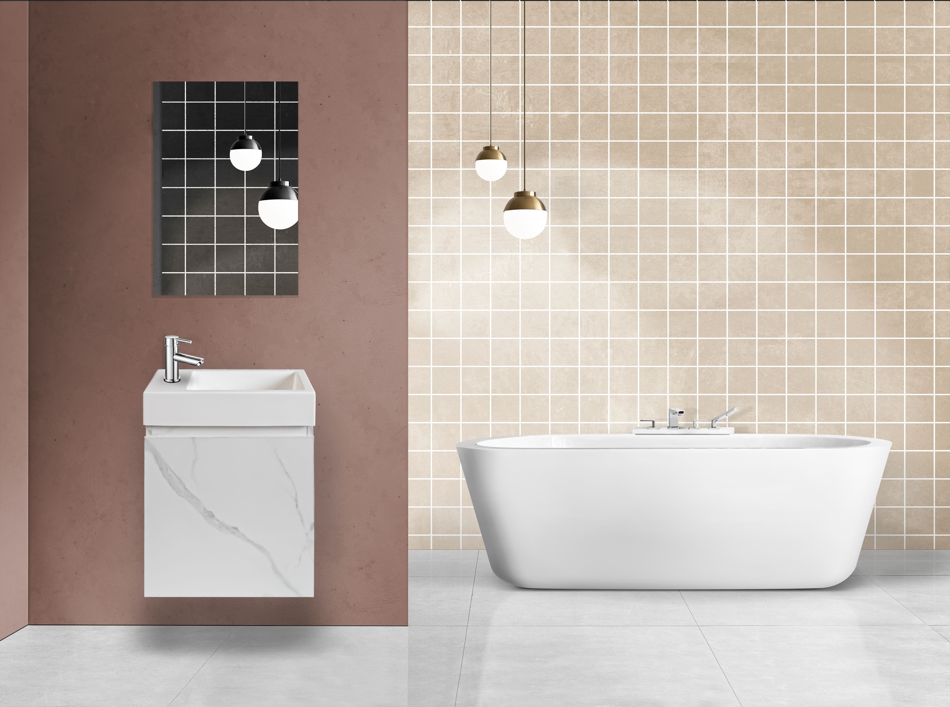 ALONI MKADO MEUBLE DE TOILETTE - 1 PORTE - DROITE - SANS POIGNÉE - SOFT CLOSE - 40X50X22,3 CM - MARBRE BLANC vue 1